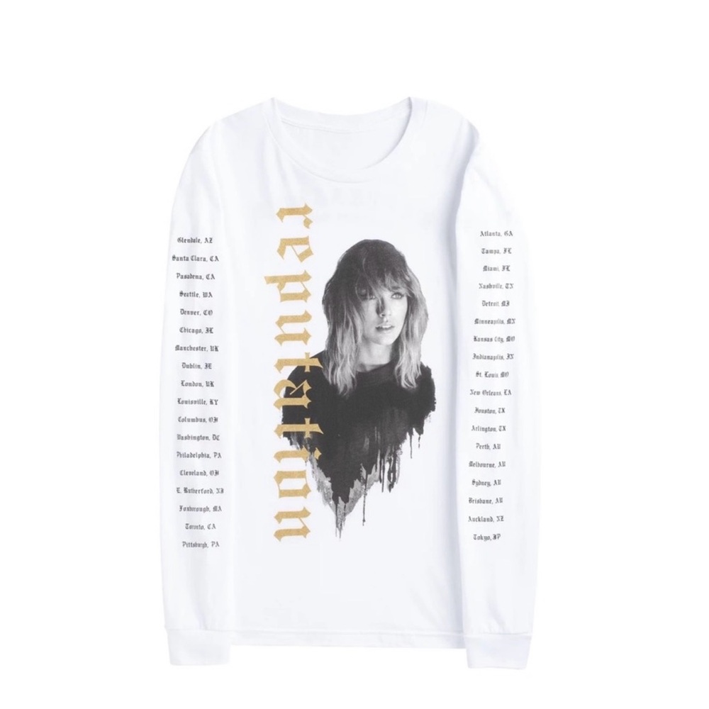 Taylor Swift reputation Stadium Tour White and Gold Long Sleeve Tee